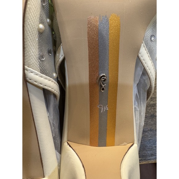 Sam Edelman Bianca Slingback Pearls Rhinestones Kitten Heel Size 9.5 Ivory Mesh - Picture 9 of 12
